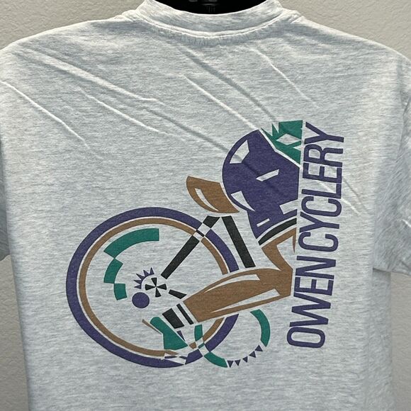 Vintage Owen Cyclery Chattanooga T Shirt Mens Medium Bicycling Cycler 90s Gray - Picture 7 of 10